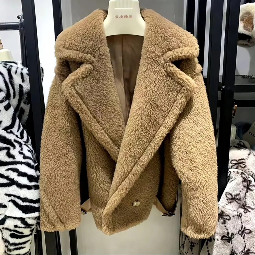 Real Wool Alpaca Teddy Bear Coat for Women, - Picture 8 of 8